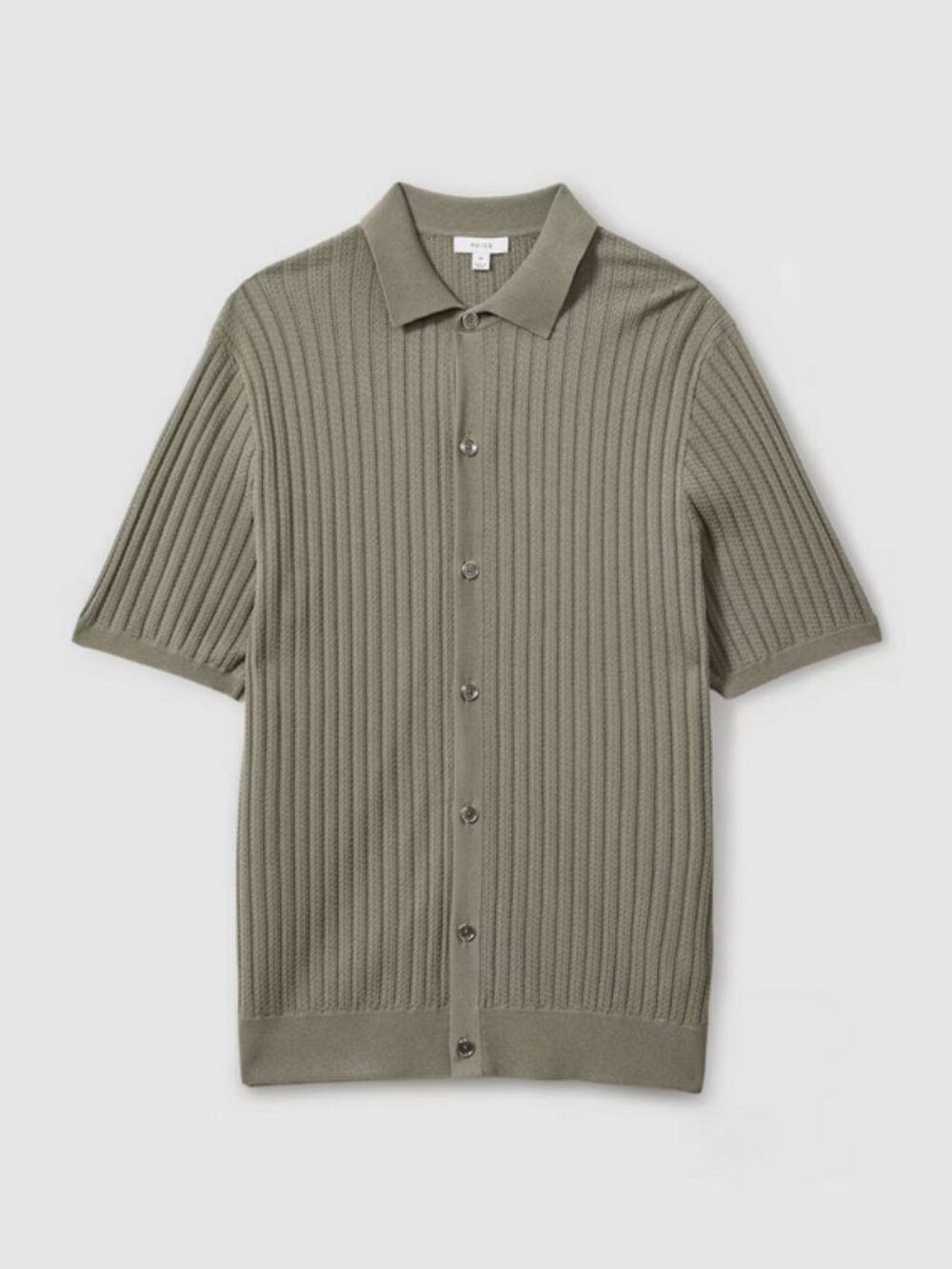 Reiss Murray Textured Knitted Shirt in Sage - Large